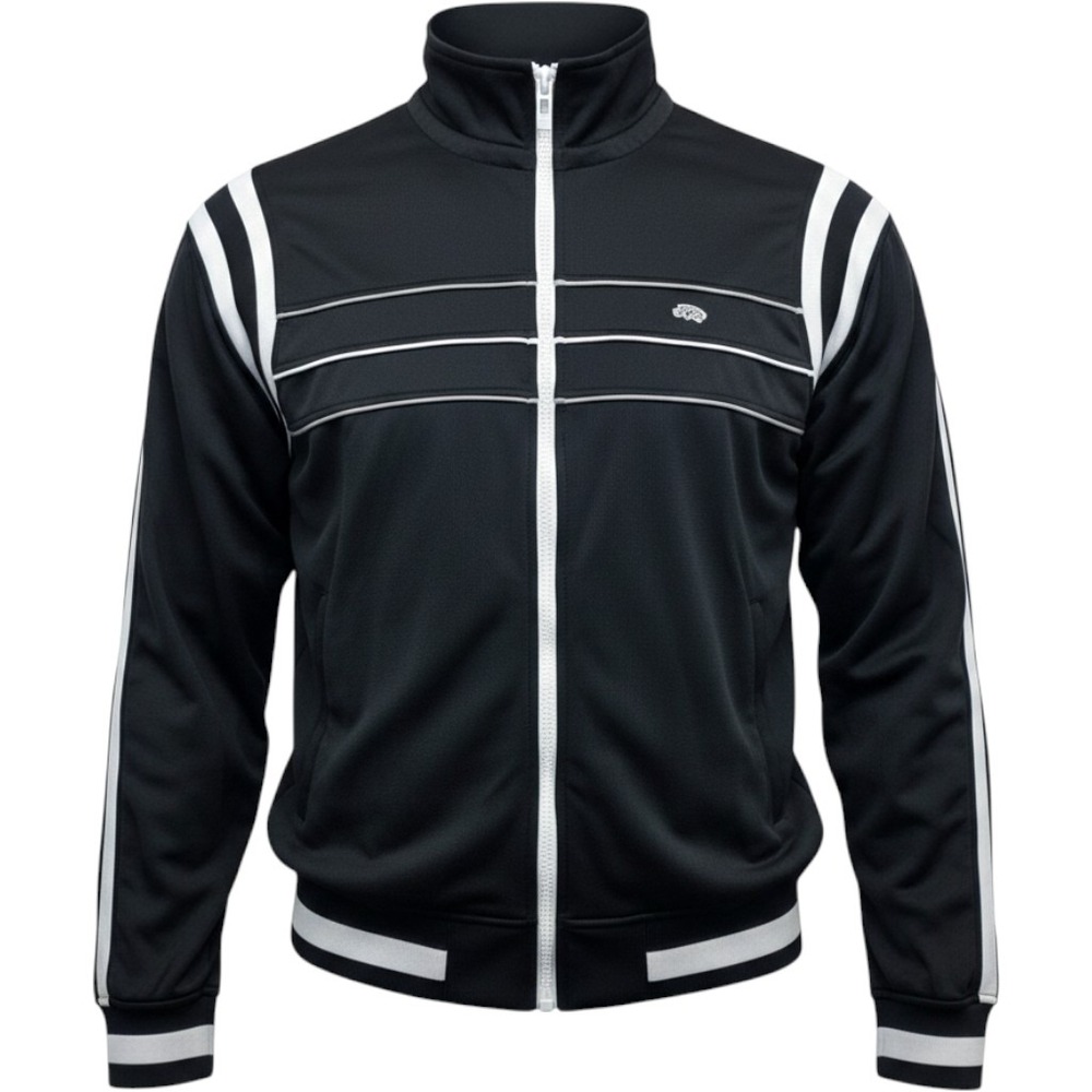 Ecko Unltd Mens Track Jacket Black White Striped Full Zip Rhino Logo 2XL